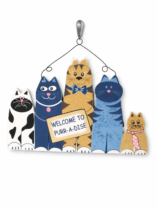 Other - Welcome to Purr-a-dise Decorative Cat Wall Hanging - Blue, Tan, White
